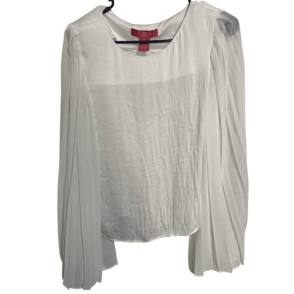 Catherine Carherine Malandrino White Blouse Wode Pleated Sleeves M