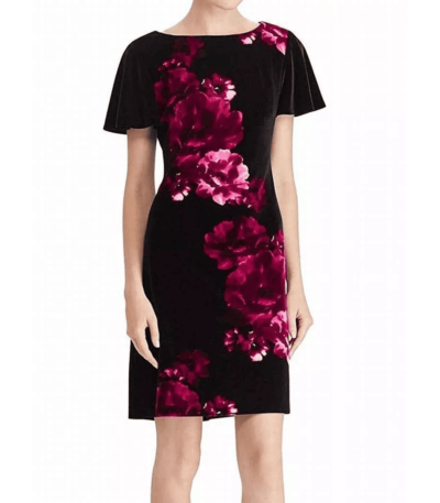 American Living Womens Floral-Print Velvet Dress Black Multi