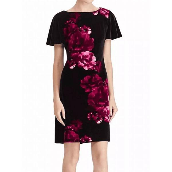 American Living Womens Floral-Print Velvet Dress Black Multi