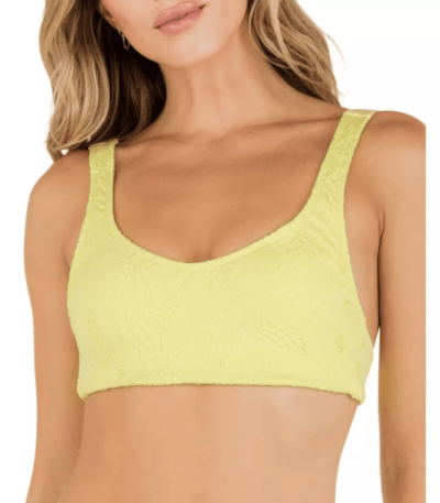 Hurley Womens Max Crochet Lace-Up Back Bikini Swim top Yellow L