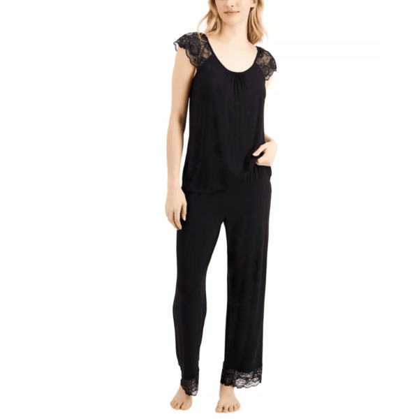 Charter Club Women’s Black Lace-Trim Short Sleeve Pajama Set Size XS