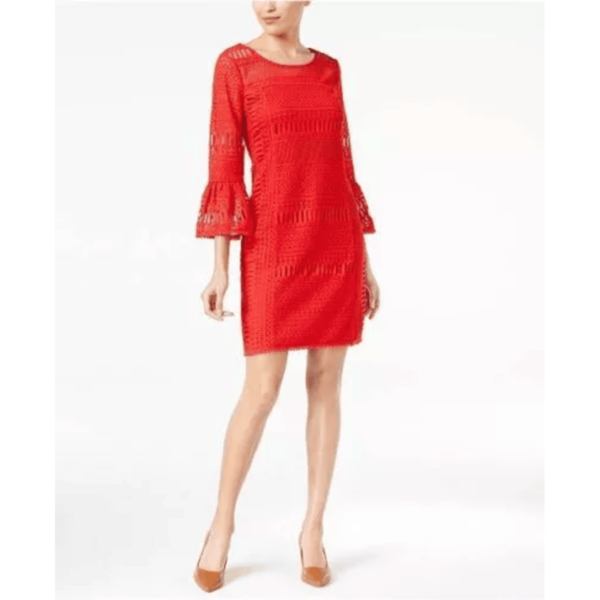 Alfani Crochet Illusion Dress Red 18