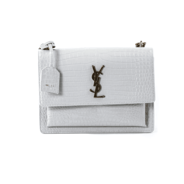 YSL Sunset Medium White Croc