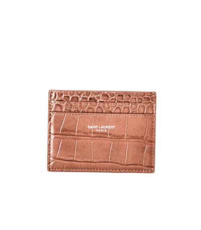 YSL Paris Card Case Brown Croc