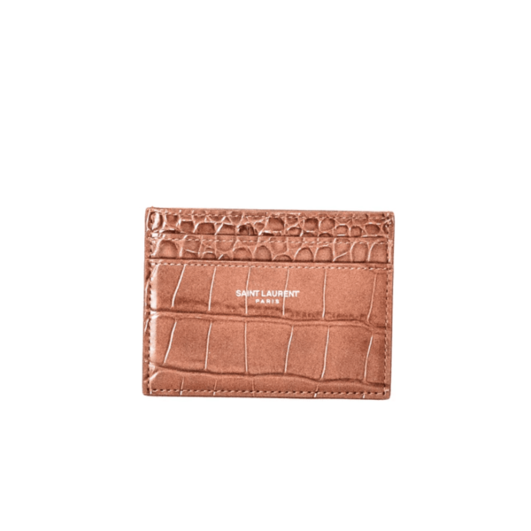 YSL Paris Card Case Brown Croc