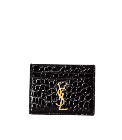YSL Cassandre Cardholder Black Crocodile-Embossed Leather