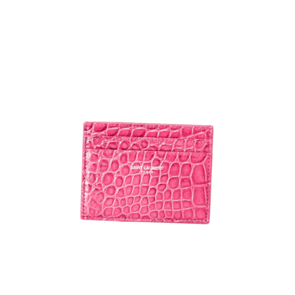 YSL Paris Card Case Pink Croc