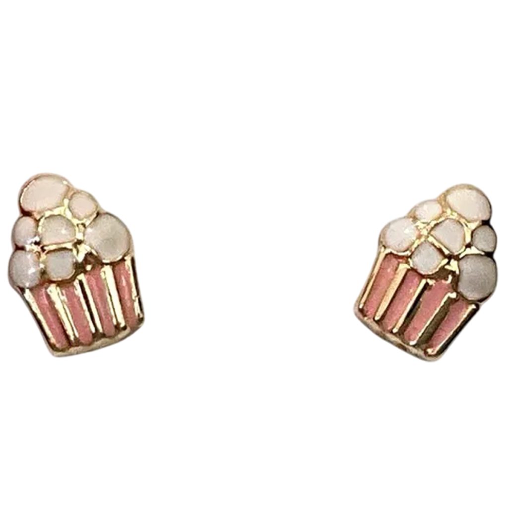 14k Yellow Gold Cupcake Baby Earring With Safety Back