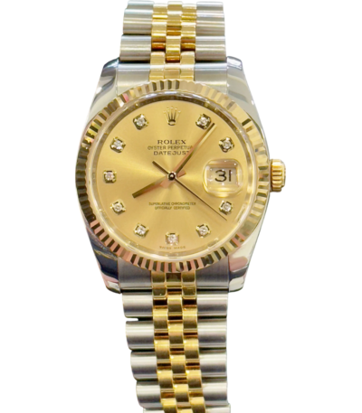 Two Tone jubilee bracelet champagne Factory diamond dial 7 screws