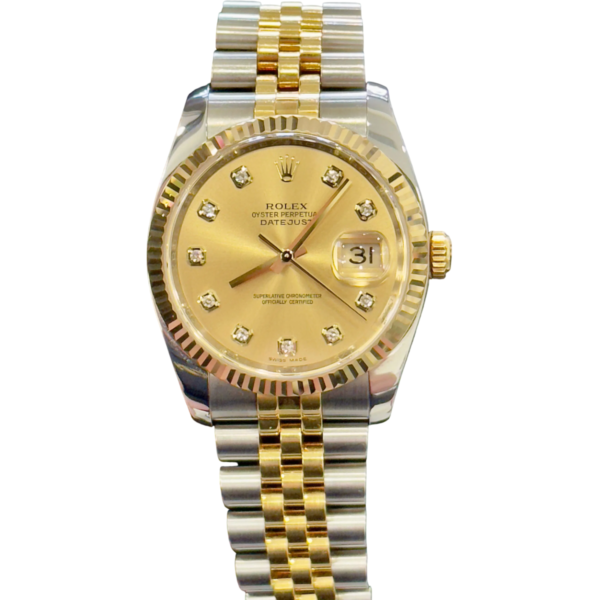 Two Tone jubilee bracelet champagne Factory diamond dial 7 screws