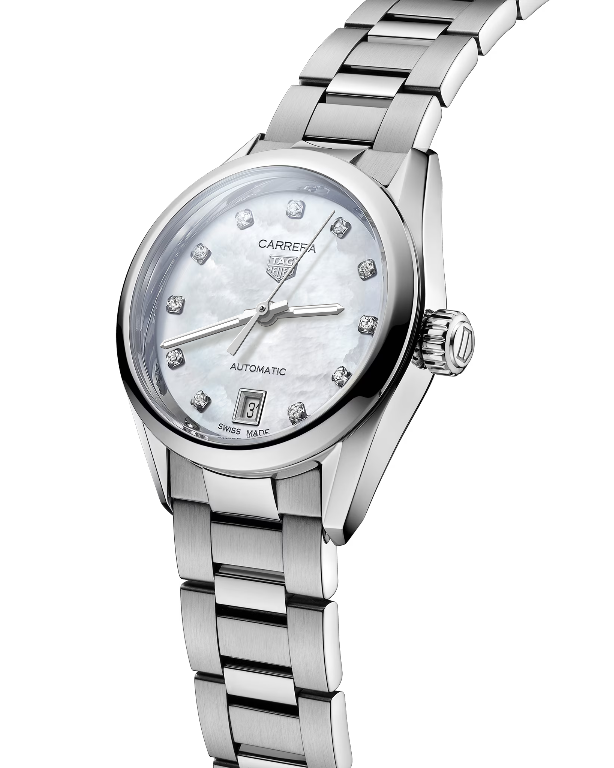 Powered by the Calibre 9 Automatic Movement Driven by the TAG Heuer Calibre 9 automatic movement, this watch delivers reliable precision and seamless performance. With an approximate 40-hour power reserve, it keeps time with enduring accuracy. Through the sapphire crystal case back, you can admire the intricate mechanics and finishing of this beautifully engineered Swiss movement — a hallmark of TAG Heuer excellence. Key Features Model: TAG Heuer Carrera Calibre 9 Automatic Reference: WBN2412.BA0621 Movement: Calibre 9 Automatic Power Reserve: Approximately 40 hours Case Size: 29 mm Case Material: Stainless Steel Dial: Blue Sunray-Brushed with Date Display Crystal: Sapphire with Anti-Reflective Coating Bracelet: Stainless Steel Water Resistance: 100 meters A Timeless Statement of Confidence Elegant yet dynamic, the TAG Heuer Carrera 29 mm Calibre 9 Automatic is designed for the modern woman who appreciates precision and poise. Its shimmering blue dial and refined craftsmanship make it an exquisite expression of both style and strength — a watch that transitions seamlessly from day to evening.