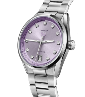 Swiss-Made Precision and Performance At its heart beats the TAG Heuer Calibre 7 automatic movement, engineered for reliability and accuracy. With a power reserve of approximately 56 hours, it guarantees flawless timekeeping and mechanical grace. The sapphire crystal case back allows a clear view of the movement — a hallmark of TAG Heuer’s commitment to technical excellence and aesthetic beauty. Key Features Model: TAG Heuer Carrera Calibre 7 Automatic Reference: WBN2319.BA0001 Movement: Calibre 7 Automatic Power Reserve: Approximately 56 hours Case Size: 36 mm Case Material: Stainless Steel Dial: Purple Sunray-Brushed with Date Display Crystal: Sapphire with Anti-Reflective Coating Bracelet: Stainless Steel with Folding Clasp Water Resistance: 50 meters A Statement of Grace and Confidence TAG Heuer Carrera Date