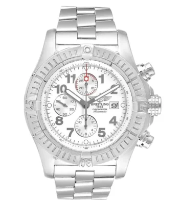 Breitling Super Avenger A13370 White Dial Chronograph Steel Mens Watch