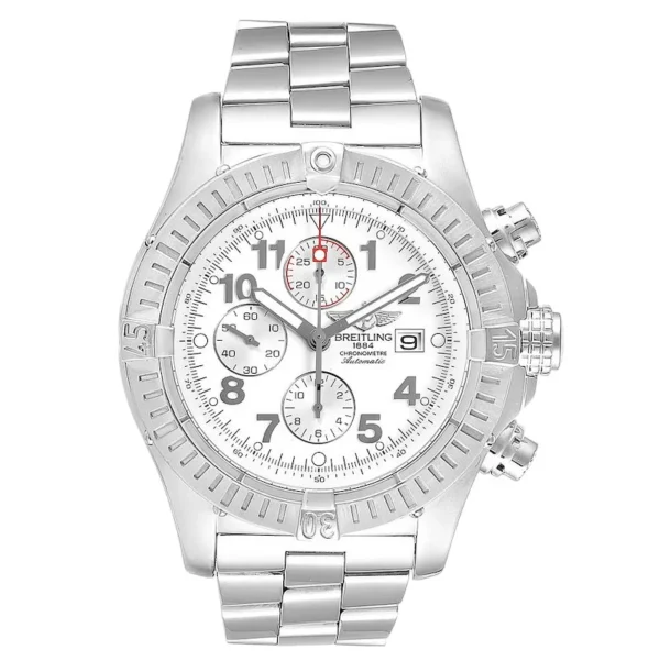 Breitling Super Avenger A13370 White Dial Chronograph Steel Mens Watch