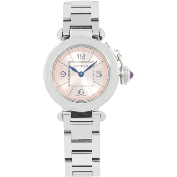 Cartier Pasha W3140008 with Pink Dial with Blue Hands