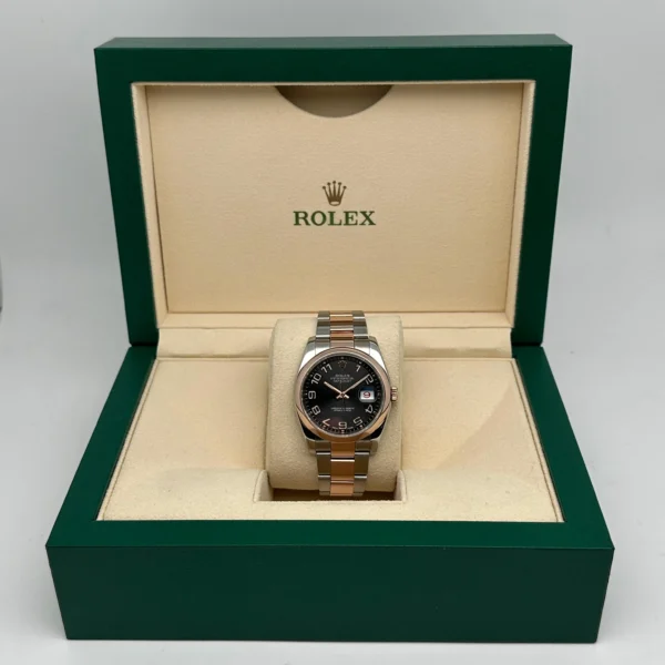 Rolex Datejust 36 mm Steel 18k Rose Gold Black Concentric Mens Watch 116201