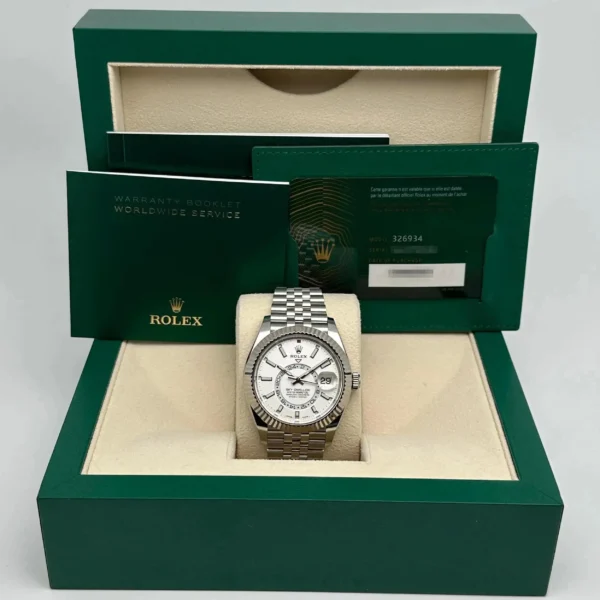 Rolex Sky Dweller 326934 42mm 18K White Gold Steel White Dial Jubilee Watch B&P